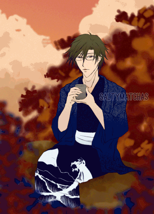 saltymatchas: Tezuka enjoying a cup of tea on a nice autumn day &lt;3