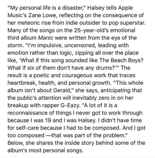 youcanfindmeinthekingdom: Halsey talks about Manic for Apple Music.