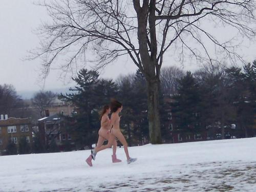 XXX streakers:  2 girls streaking in the snow photo