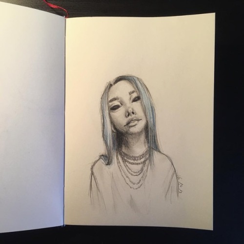 #billieeilish #buryafriend #drawing #pencildrawing #pencil #grey #blue #bluehair #blackeyes #face #music