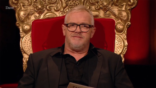 [ID: Seven screencaps from Taskmaster. Alex Horne asks Greg Davies, “One point to David Baddiel?” Gr