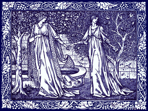 xineann:  Tiles from the Edward Burne-Jones illustrations to the Kelmscott Chaucer.  Source: william