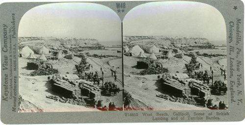 100 years ago today, the invasion of Gallipoli was launched in WWI.Card from the Keystone View Compa