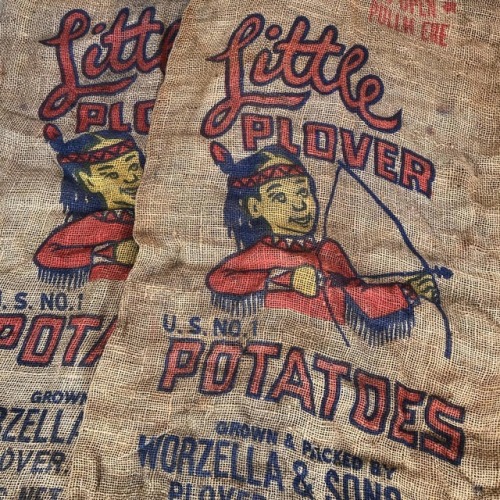 Vintage potato sacks. #littleplover #advertising