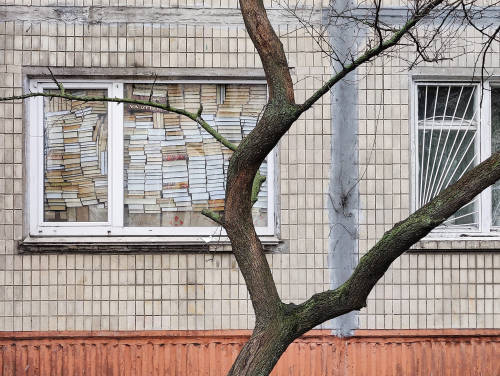 “This is the window of an urban researcher Lev Shevchenko in Kyiv. He barricaded himself with books 