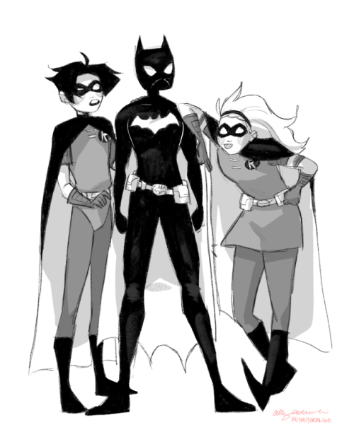 our-happygirl500-fan: Batgirls and their Robins@allyallyorange drew these and gave me permission to 