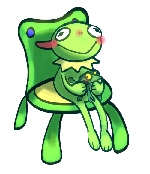 kermit hold froggy on froggy chair