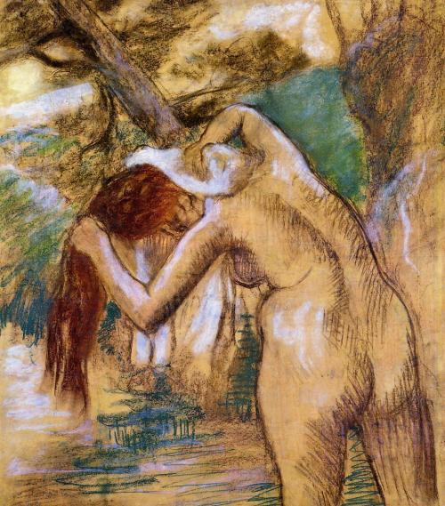 artist-degas: Bather by the Water by Edgar DegasMedium: pastel