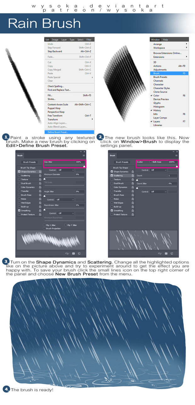 drawingden:  How to create Rain Brush by wysoka  Support the artist on Patreon! 