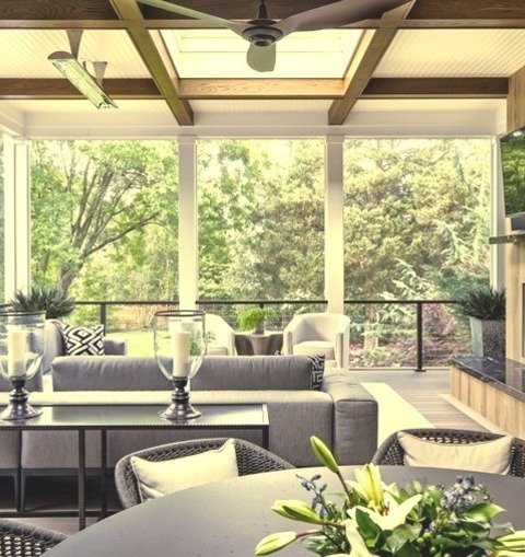 Porch in DC Metro
Huge image of a back porch with a fireplace and a transitional cable railing