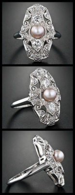 diamondsinthelibrary:  Edwardian natural pearl and diamond dinner ring at Lang Antiques. More: http://diamondsinthelibrary.com/edwardian-natural-pearl-and-diamond-dinner-ring/ 