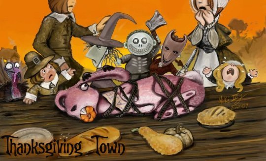 i-alwayslikedstrangecharacters: Thanksgiving Town by Miki Ivey  