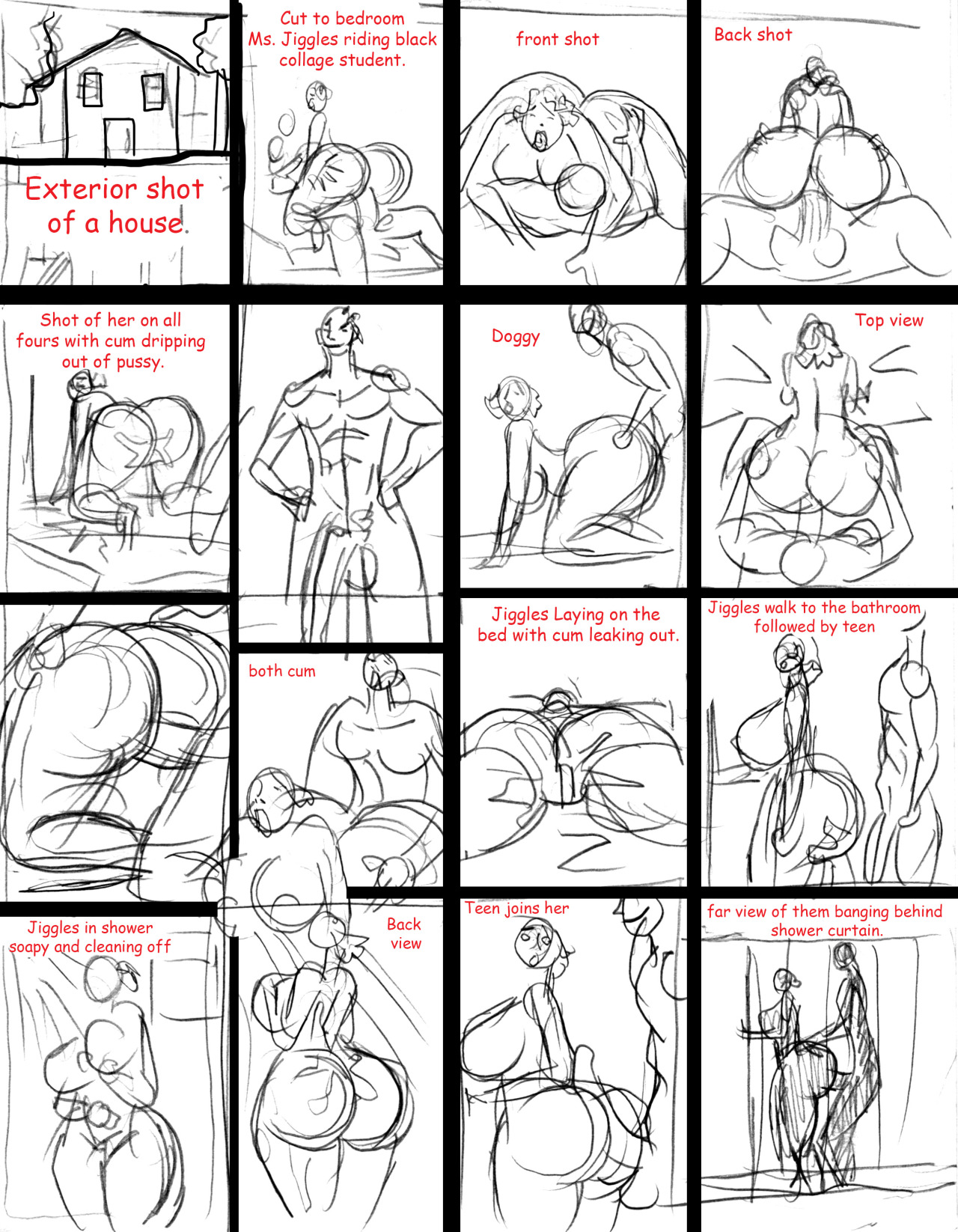 old storyboards of the jiggles 3d comic.