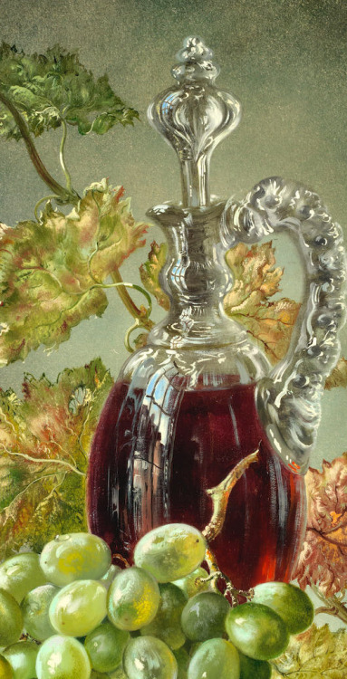 antoniettabrandeisova: Still life of fruit, vine leaves and a glass ewer (detail), Cecil Kennedy (Br