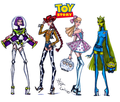 haydenwilliamsillustrations: Toy Story collection by Hayden Williams Woody + Jessie, Buzz Lightyear, Bo Peep & Alien.  