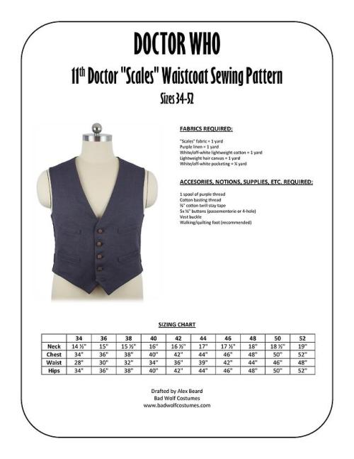11th Doctor “scales” waistcoat sewing pattern