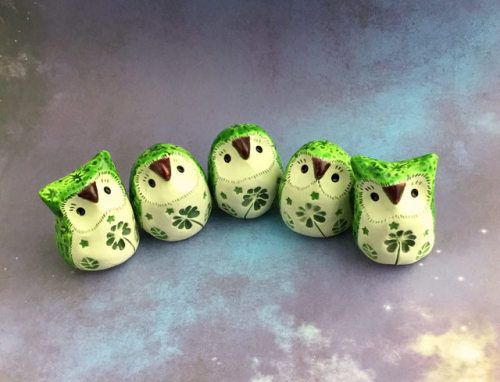 dragonstarart: Five lucky green owls are available in my Etsy shop! One of them is extra lucky and c