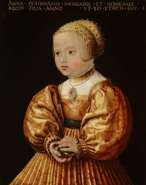 history-of-fashion:1530 Jacob Seisenegger - Portrait of Anna of Austria, Aged Two(Mauritshuis)