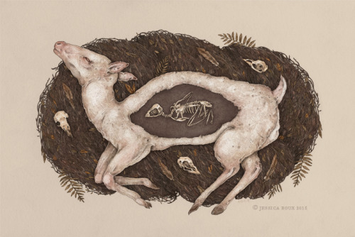 jessicaroux:Illustration, titled “Predaceous Herbivore, Ghost Deer,” for Light Grey Art Lab’s show G