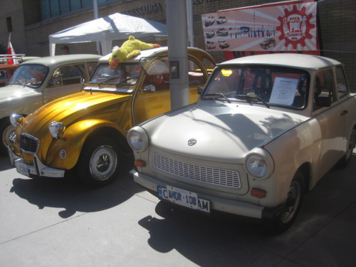 Display of Communist era cars common in Poland in the 1980s (except that golden “duck”), during Miss