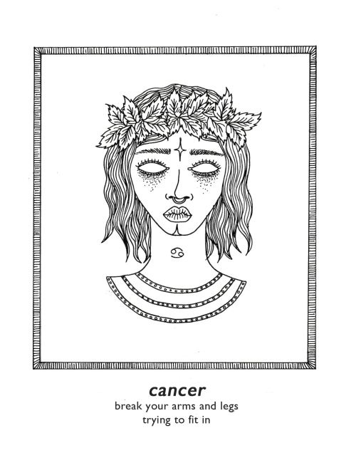 lolananirvana:  astrolovecosmos: izzieanne:   october zodiac doodles - halloween ready  Take a look at these!   “Libra”  “Cancer ”