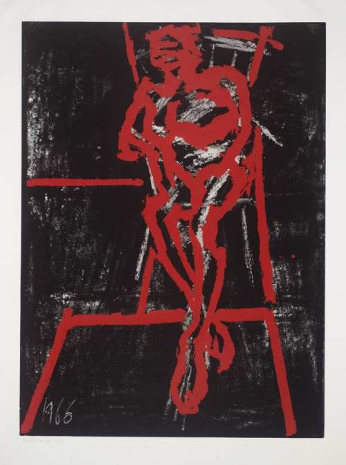Frank Auerbach — Seated Figure, 1966.  Printmaking: screenprint on paper, 79 x 58 cm. Tat