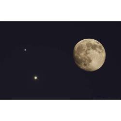 Venus and Jupiter are Close #nasa #apod #planet #planets #venus #jupiter #conjunction #galileanmoons #moon #fullmoon #compositeimage #bejing #china #solarsystem #space #science #astronomy