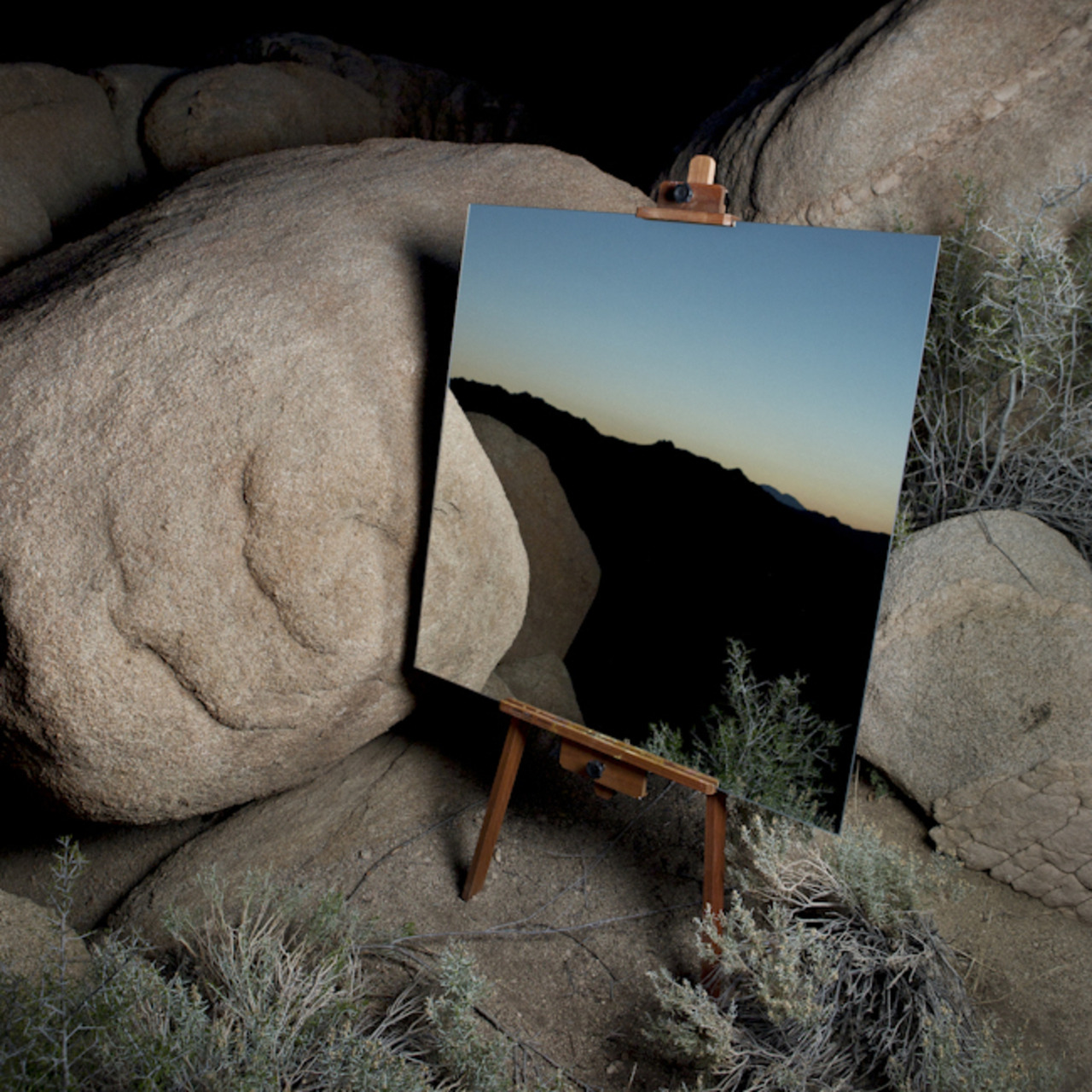 Photographs of Mirrors on Easels that Look Like Paintings in the Desert by Daniel