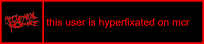 [id: a black userbox with a red border, and red text that reads “this   user is hyperfixated on mcr.” on the left is an image of the my chemical romance logo. /end id] #my chemical romance #mcr#music userboxes#music userbox#dark aesthetic#dark userbox#dark userboxes#emocore#emo aesthetic#edgy aesthetic#edgycore#userboxes#userbox
