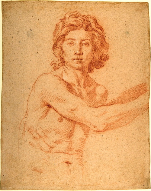 Simone Cantarini (Il Pesarese), Half-Length Figure of a Youth with His Right Arm Raised, 17th century