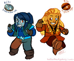 hattedhedgehog:  rainglazed:hattedhedgehog:Gem AU Kíli and Fíli: Labradorite and Tiger’s Eye. (Kee’s gem is on her right hand so she can conjure arrows while she draws her bowstring)  But Hattie now the question must be asked — what does their