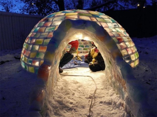 veilangel:  Igloo made out colorfully dyed ice blocks, internally illuminated.