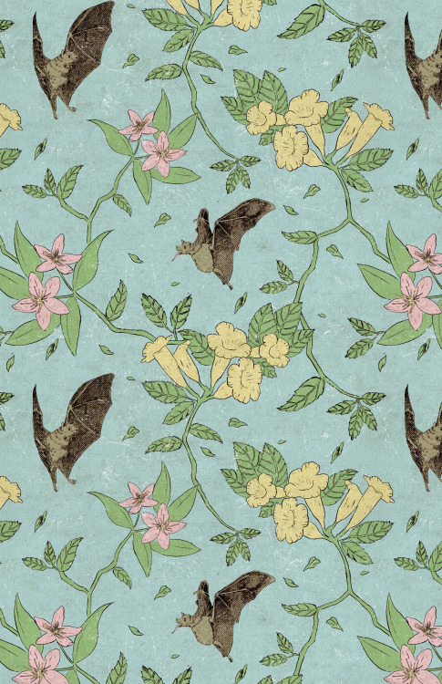 derekq-art:Flowers and nectar bats, quite possibly the most grandma-esque pattern I’ve ever ma