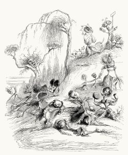 oldbookillustrations:  The plants’ awakening.  From Un autre monde (another world), written and illustrated by Jean-Jacques Grandville, Paris, 1844.  (Source: archive.org.)
