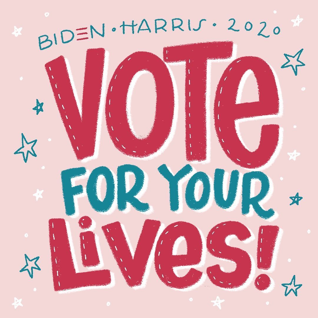 Vote for your LIVES! 🏃🇺🇸🗳️⁠⠀
⁠⠀
#bidenharris2020 #vote ⁠⠀
#lettering #handlettering #handlettering #brushlettering #qotd #quoteoftheday #bidenharris #handlettered #election2020 #positivequotes #rachelwhiteart #typedesigner #fontdesigner #calligraphy...