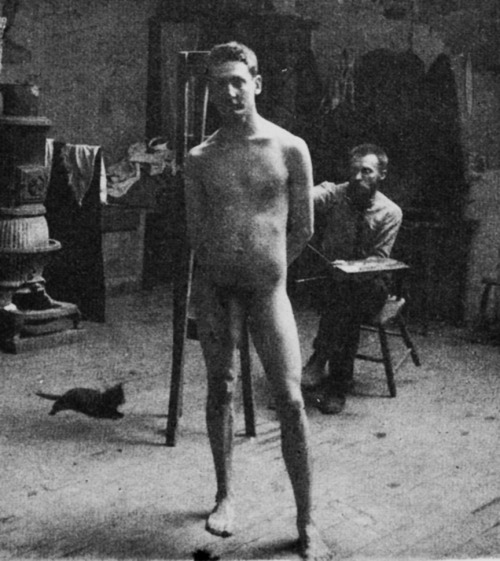 John Wright posing for George Reynoldsin the studio of Thomas Eakins, Philadelphia, late 19th Centur