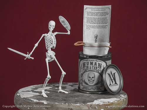 EN GARDE!In event of skeleton war: Open can.Human Skeleton in a Can Now available in our Etsy shop. 