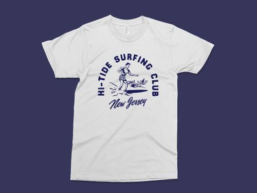 “Hi-Tide Surfing Club” vintage t-shirt and crewnecks I designed for Hi-Tide records! I really love t