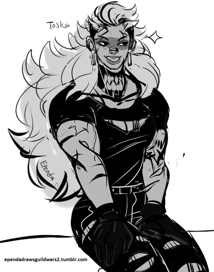 ependadrawsguildwars2:Drowsily drew Toska last night, My buff red head forever girl