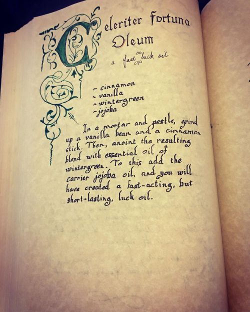 A fast luck oil recipe, from Judika Illes’ Element Encyclopedia of 5000 Spells . . . . . #grim