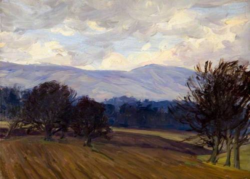 Trees, Ploughed Field and Hills    -   Hans ItenIrish  1874-1930Oil on board, 15.4 x 21.3 cmNational