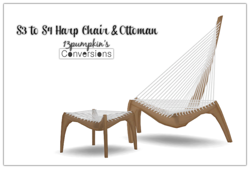 Sims 4
S3 to S4 pocci Harp Chair & Ottoman
Converted and recolored by me in peacemaker’s Wood-02 textures
DOWNLOAD