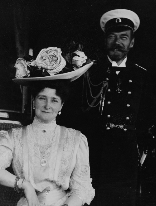 Emperor Nicholas II and his wife Empress Alexandra Feodorovna photographed on the Imperial Yacht in 