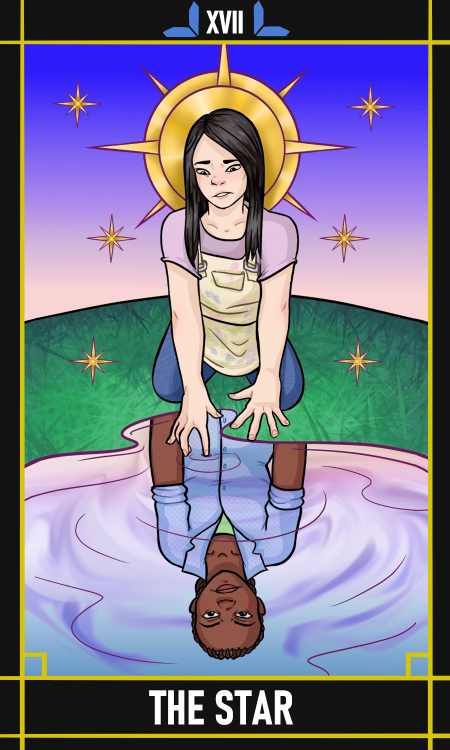 XVII - The Star (Vanessa Nguyen) by @poison-donut (marshmellowed)[id: a tarot card depicting Vanessa