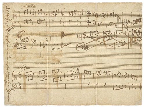 Mozart, age 5, and his earliest composition, 1761. Via Morgan Library