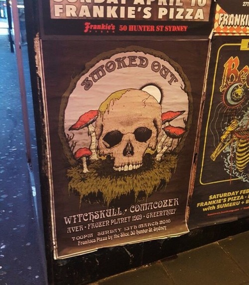 Poster I did for Comacozer hanging up at Frankie’s pizza in Sydney, Australia for last nights 