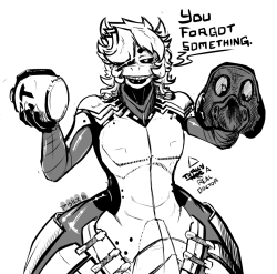 keijimatsu:  dynamicattack:  So @keijimatsu​ drew Curly as Roadhog but initially forgot the fucking gas mask. This could not stand. So I kicked open the door to his stream and fixed his awful, awful mistake for him. Images also available on Weasyl: