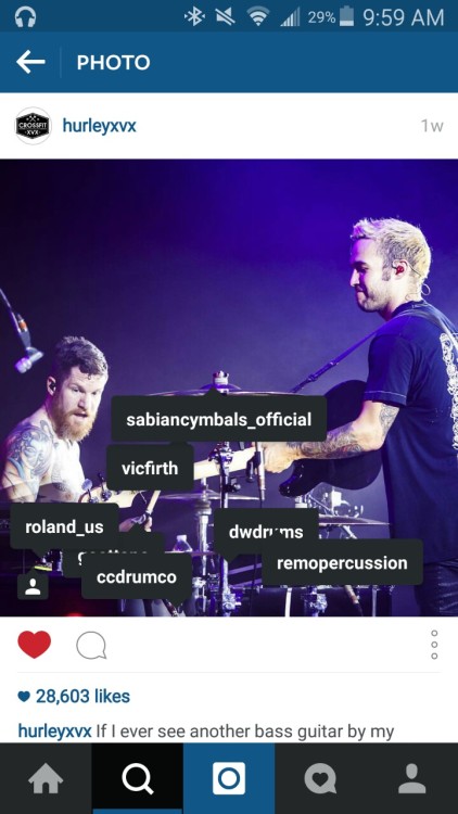 hurleyfucker:IM FUCKING SCREAMING ANDY TAGGED ALL OF HIS DRUMKIT PARTS IN THE PICTURE WHY IS HE LIKE