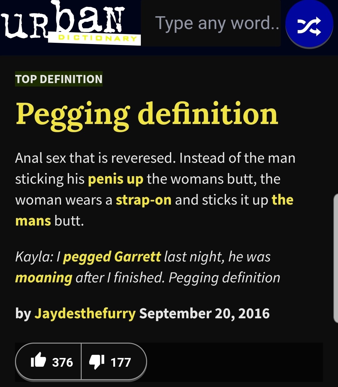 Urban dictionary pegging