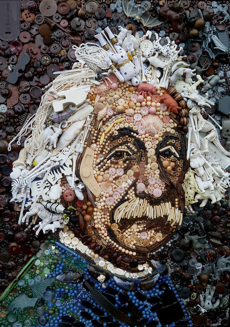 bedenehapsedilenruhlar:  Jane Perkins uses recycled materials to create portraits